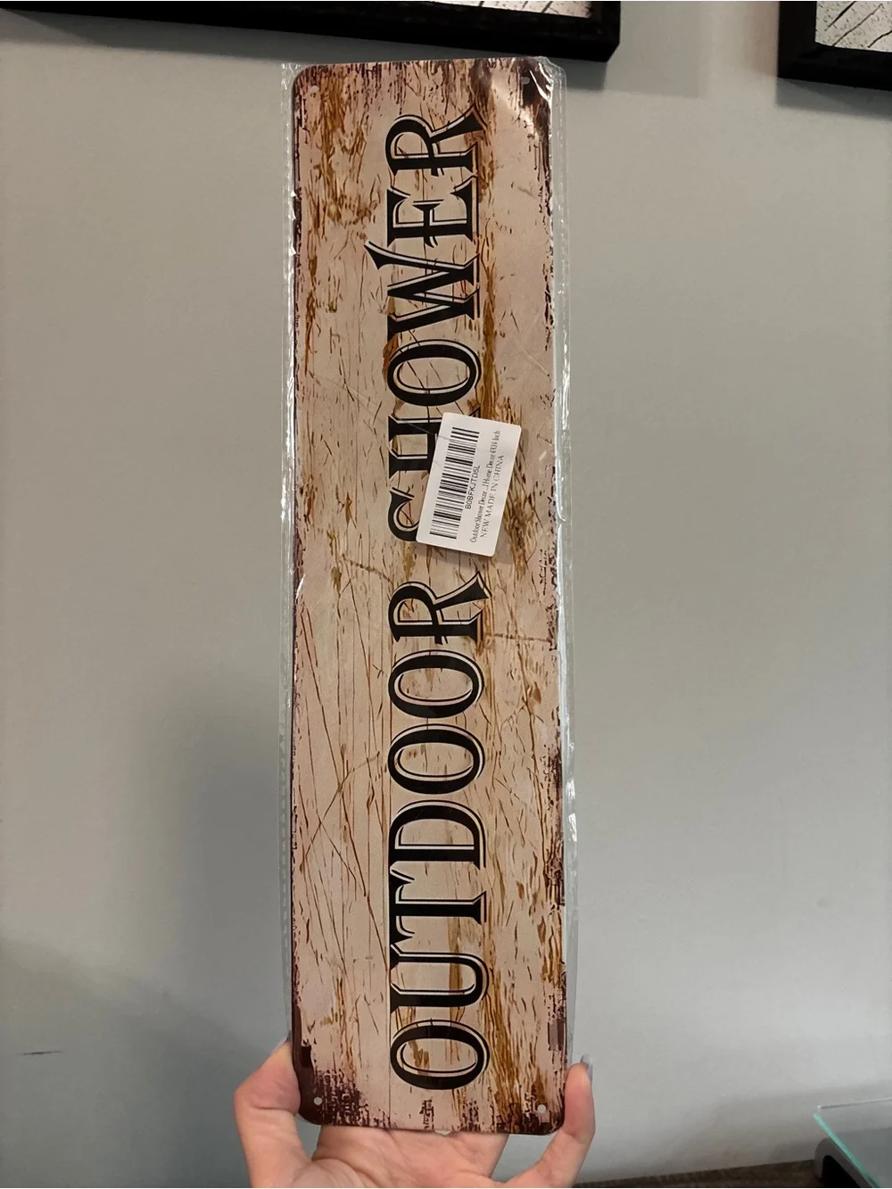 Amazon Rustic 'Outdoor Shower' Wall Sign in Beige and Brown